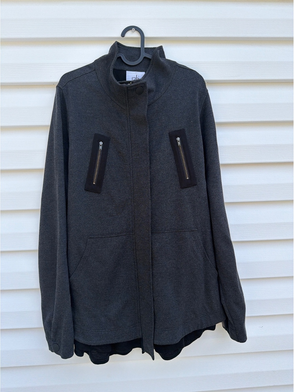 Gabi Love Cabi Women's Size XL Gray Black Mixed Media Mesh Back High Low Jacket